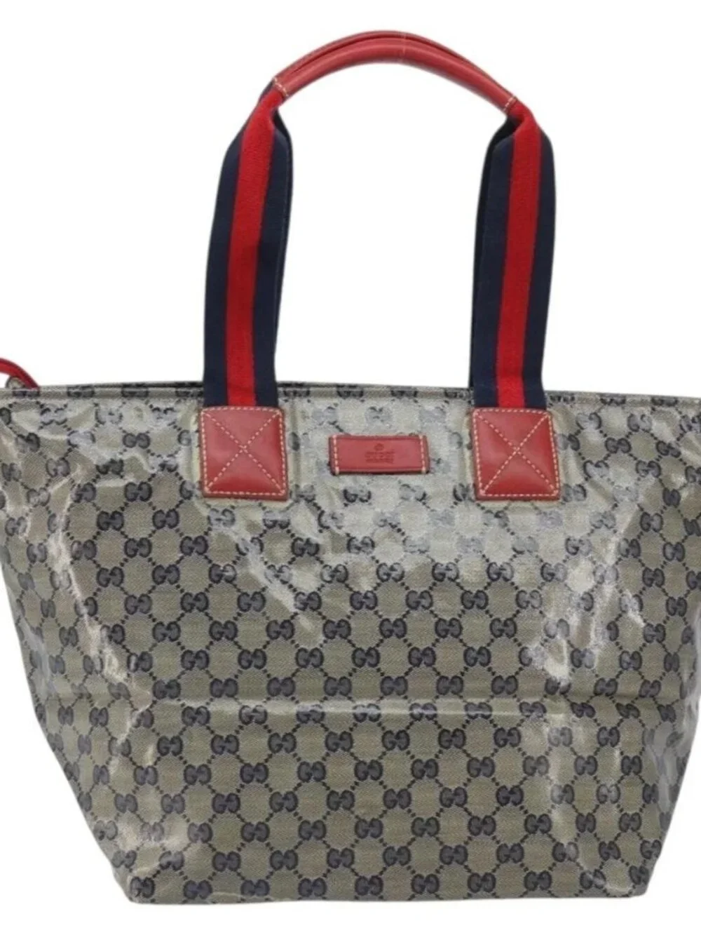 GUCCI GG Crystal Sherry Line Tote Bag Coated Canvas Navy Gold 131231 Auth 164487